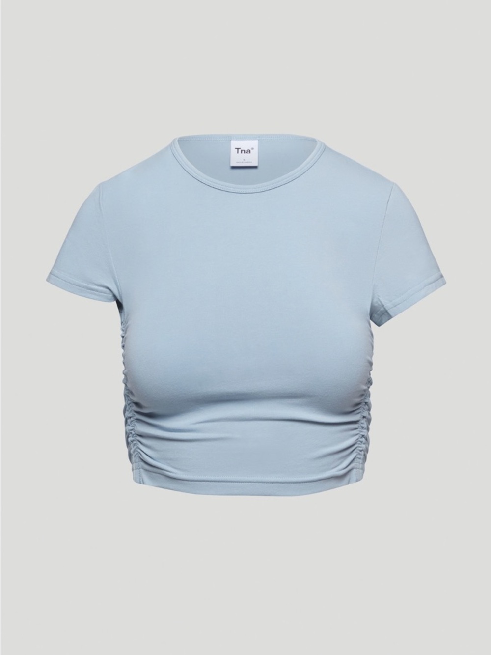 TNA Side-Ruched Cropped Tee light blue green Medium